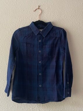 CR7 Cristiano Ronaldo Boys Blue Plaid Snap Front Shirt Size 7 100% Cotton